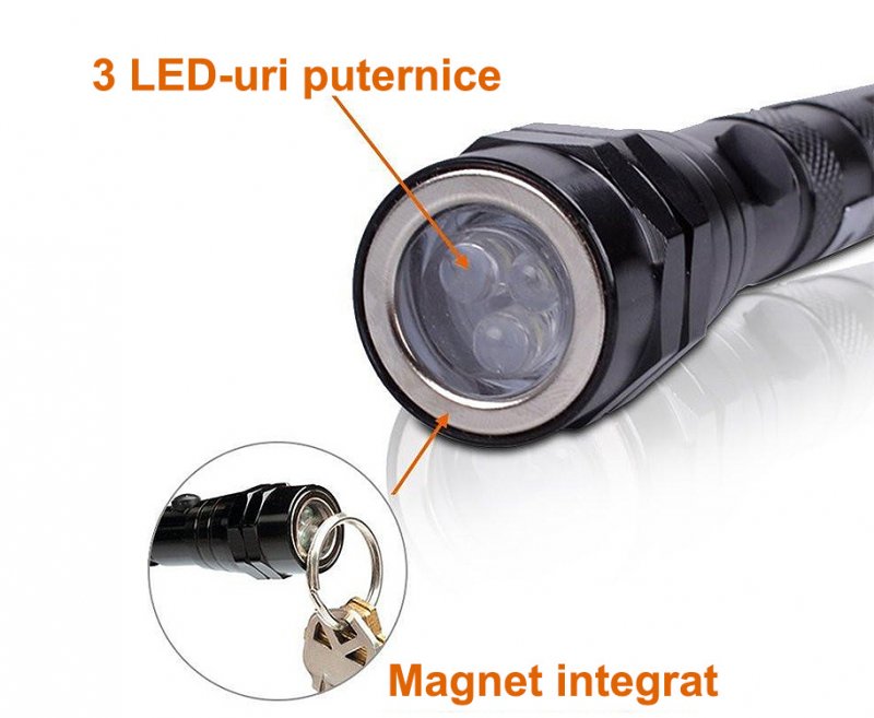 Lanterna LED extensibila cu dispozitiv magnetic de ridicat, BGS 9303
