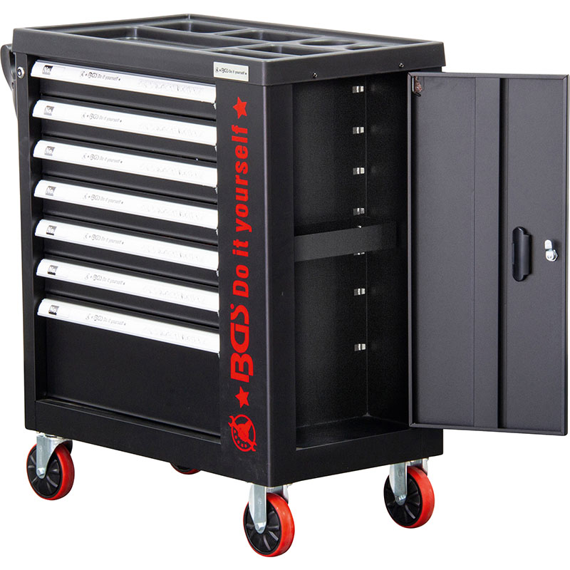Carucior pentru scule BGS 7 sertare + usa laterala, cu 250 scule