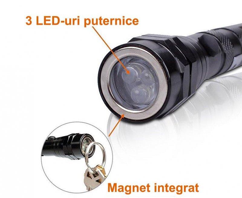 Lanterna LED extensibila cu dispozitiv magnetic de ridicat, BGS 9303