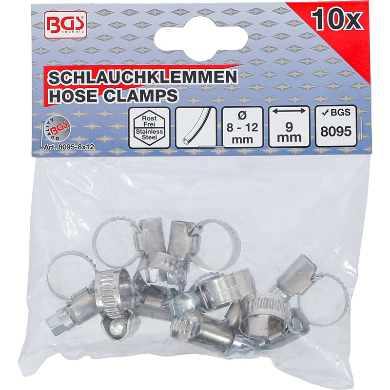 Set 10 coliere INOX, pentru furtune Ø 8 - Ø 12 mm