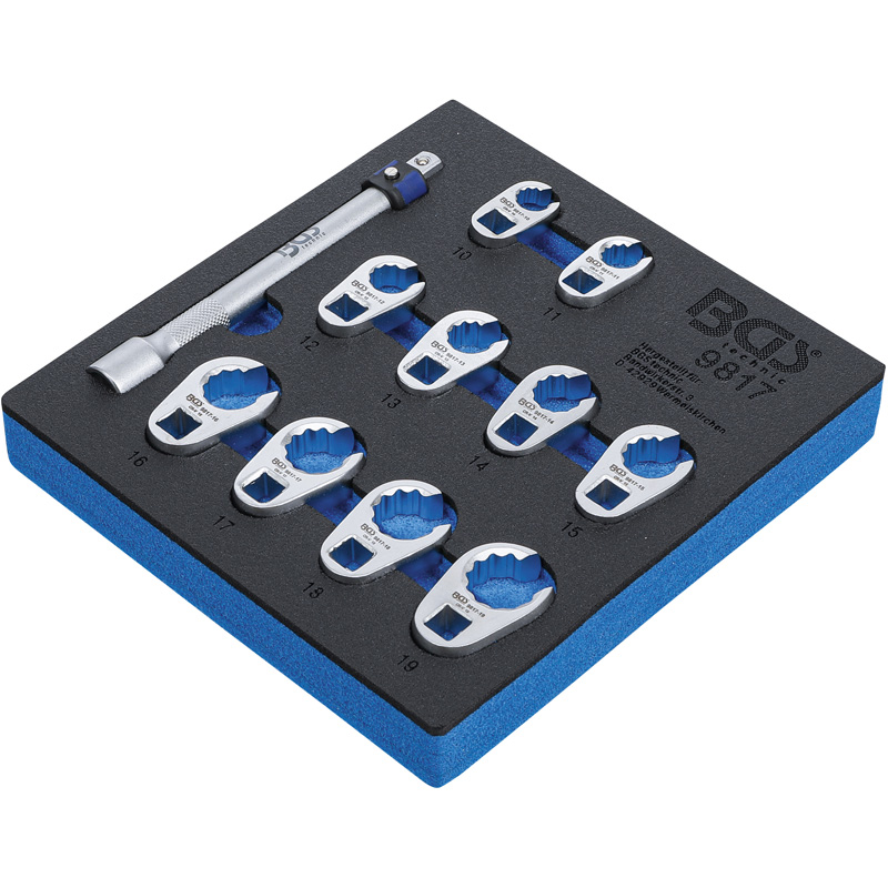 Organizator pentru carucior BGS, 10 chei inelare deschise si prelungitor, 1/6 sertar