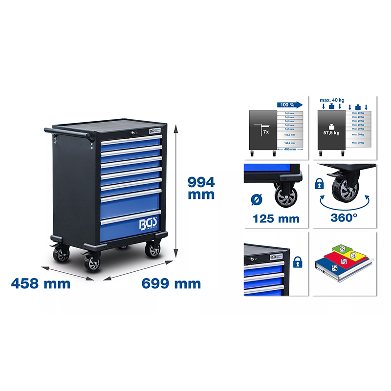 Carucior pentru scule, 7 sertare
