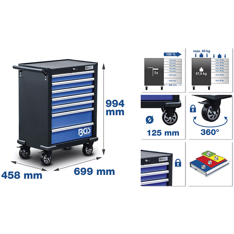 Carucior pentru scule, 7 sertare, BGS