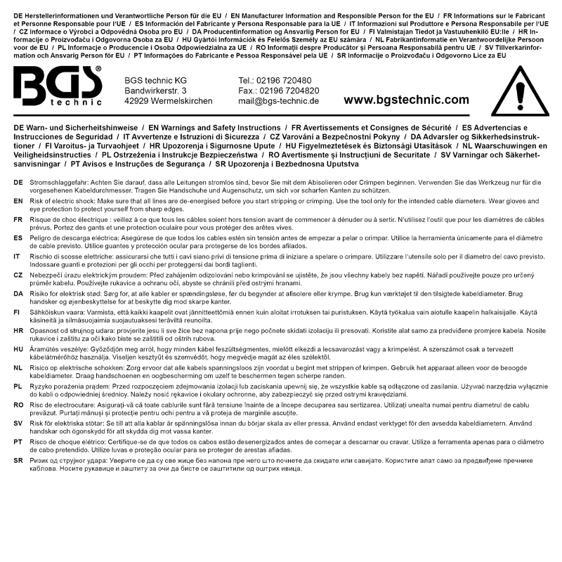 Cleste de sertizat cabluri electrice BGS, 6-50mm², 390mm