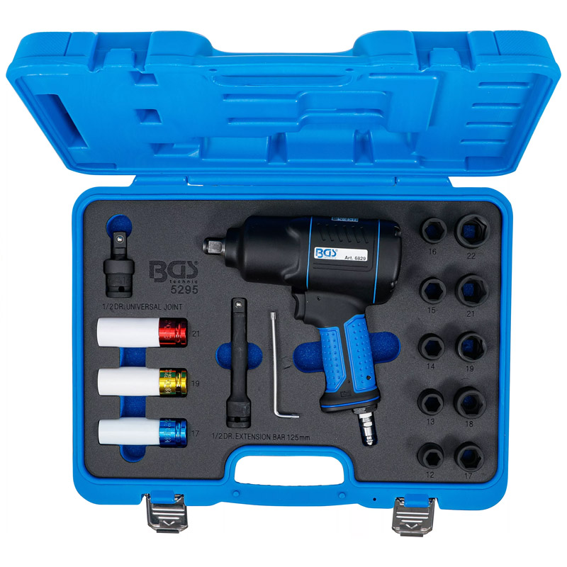 Set masina de insurubat cu impact pneumatica profesionala BGS, cu 16 accesorii, 1/2