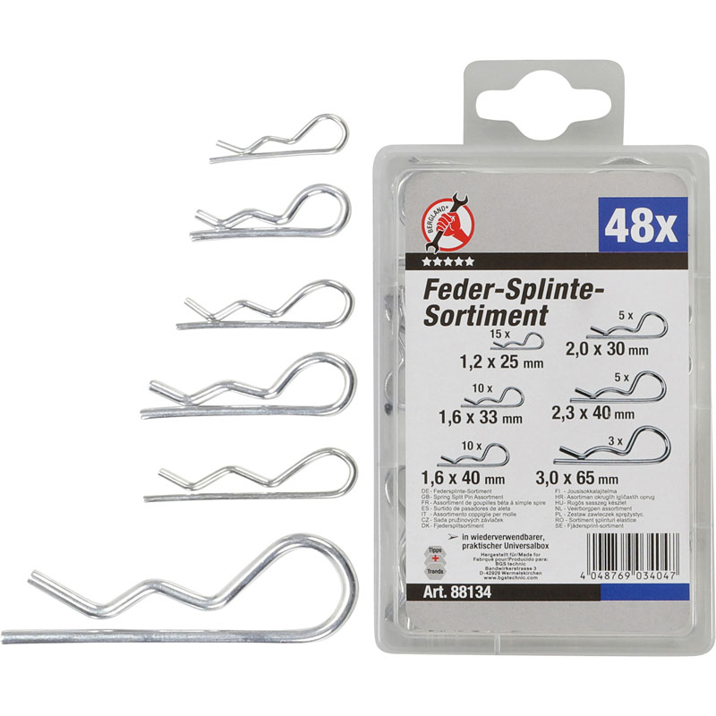 Set 48 sigurante cu arc (elastice), Ø 1.2 - 3.0 mm