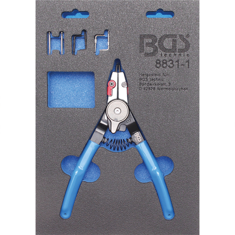 Cleste pentru inele de sigurante interioare/exterioare, 4 tipuri varfuri interschimbabile, 180 mm, BGS