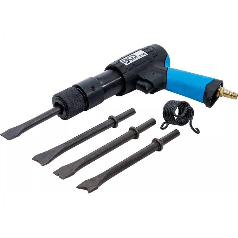 Set ciocan cu impact pneumatic profesional BGS pentru daltuire, cu mandrina rapida cu adaptor si 4 dalti, 10 mm, 