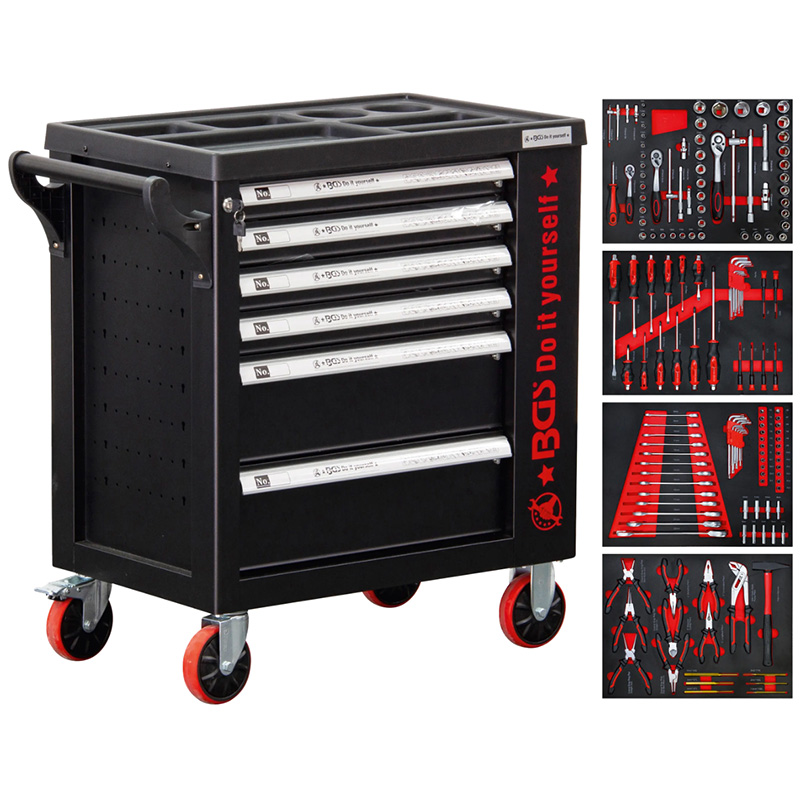 Carucior pentru scule 6 sertare + usa laterala, cu 158 scule, BGS Do-it-yourselfBG-6055
